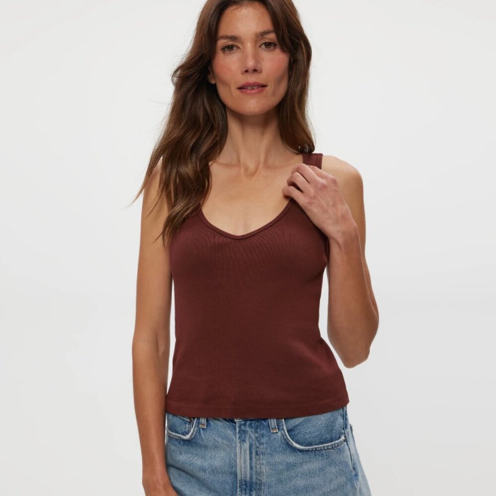 Michael Stars Sloan V Neck Tank in Espresso, Size L